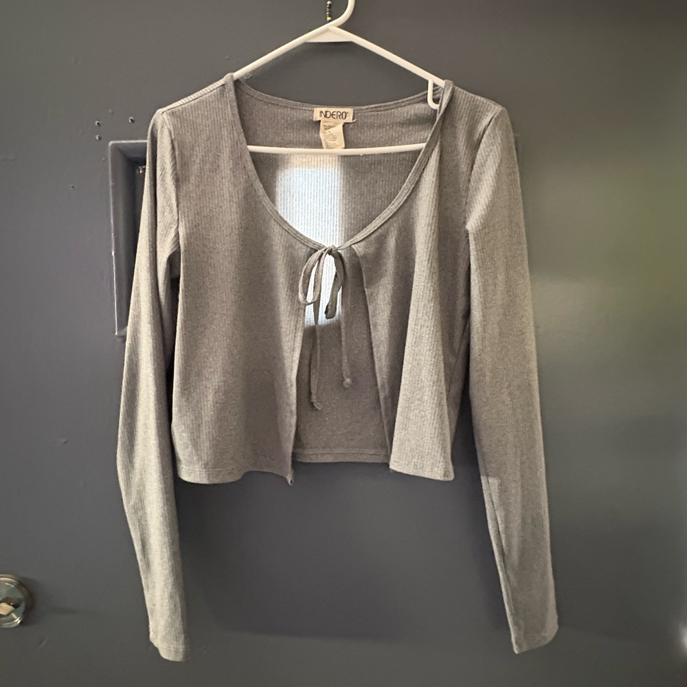 Indigo Gray Long Sleeve Tie-Front Top